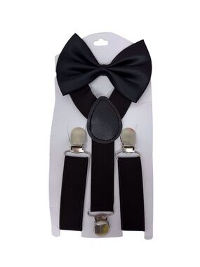 Toddler Size Black Suspender And Bow Tie Set Formal Wear New